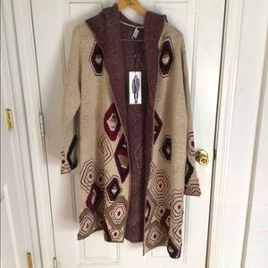 NWT Nordstrom Vertigo Geo Print Hooded Cardigan XL